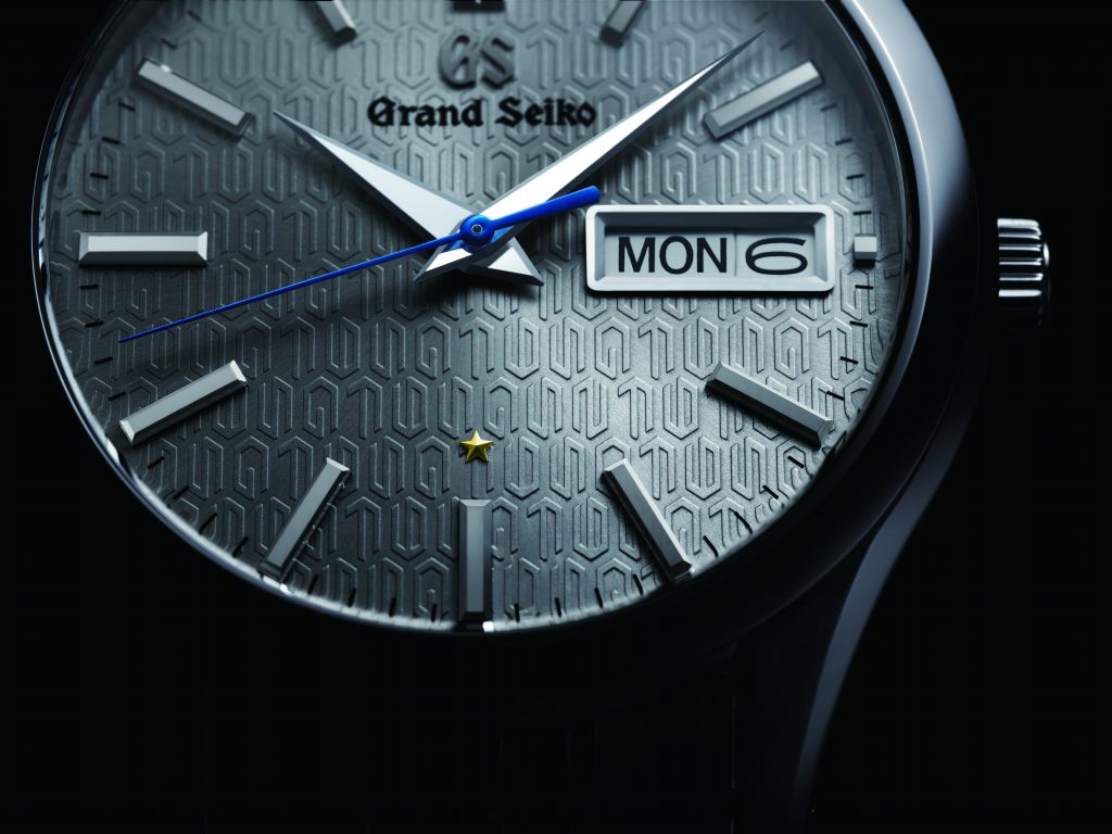 A close up look at the dial motif of the Grand Seiko Caliber 9F 25th Anniversary watch, ref. number SBGT241.
