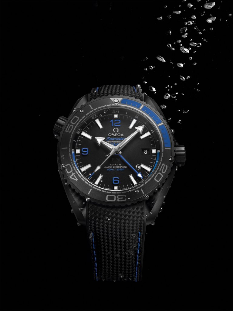 The Seamaster Planet Ocean Deep Black watches are water resistant to 600 meters (2000 feet)