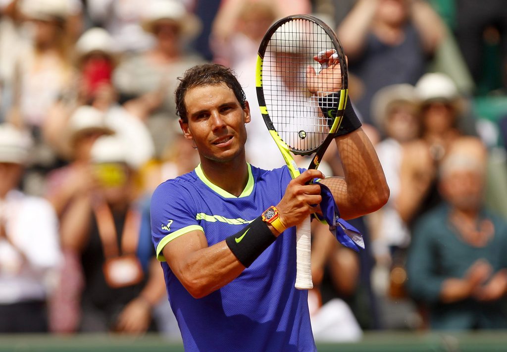Rafael Nadal of Spain at the French Open Tennis is seen wearing his Richard Mille watch. 