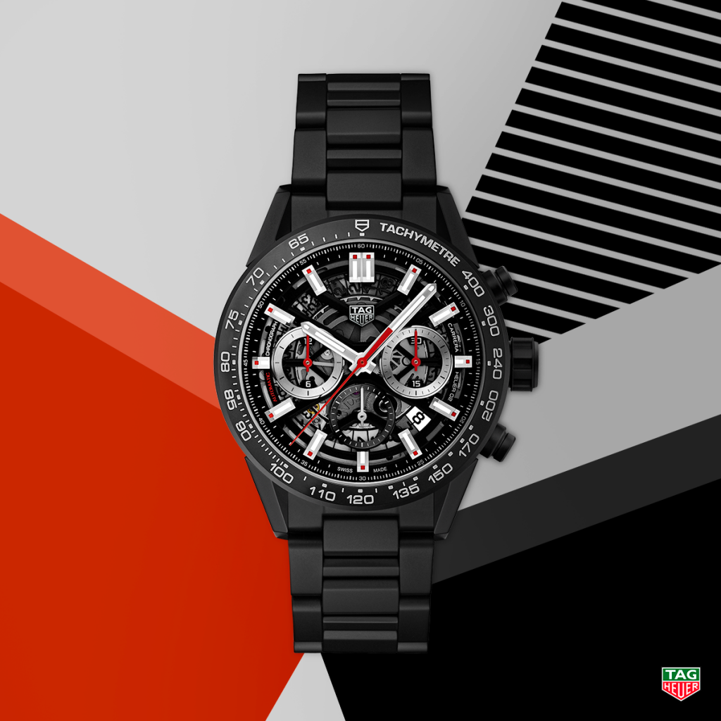 Black PVD version of the TAG Heuer Carrera Heuer 02 watch as seen at Baselworld 2018.