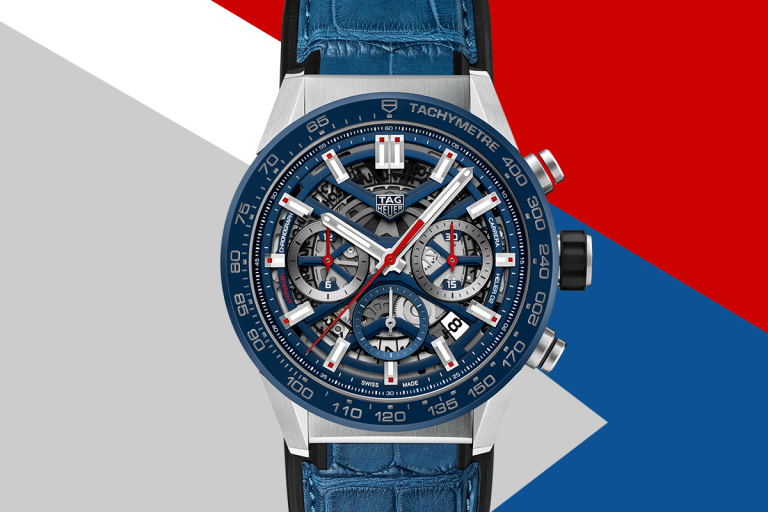 The blue version of the new TAG Heuer Carrera Heuer 02 with Heuer 02 Manufacture Movement