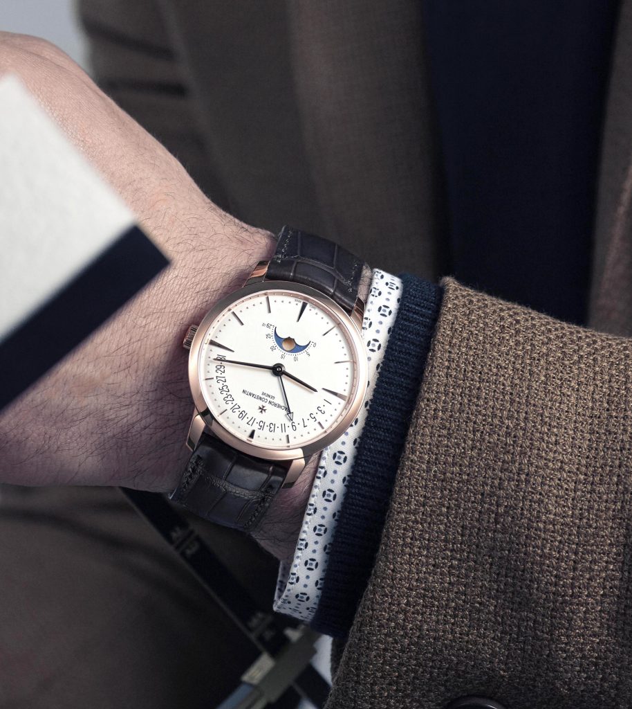 Vacheron Constantin's Patrimony Moonphase Retrograde Date watch brings astronomy subtly to the wrist. 