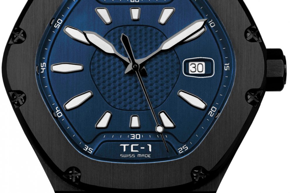 W_TC1PVDBlack_Blue_Home_FACE Dietrich Time Companion in black PVD steel with blue dial.
