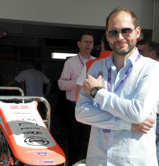 Serge Michel, owner of Armin Strom, at F1 Team Marussia paddock in Austin. 