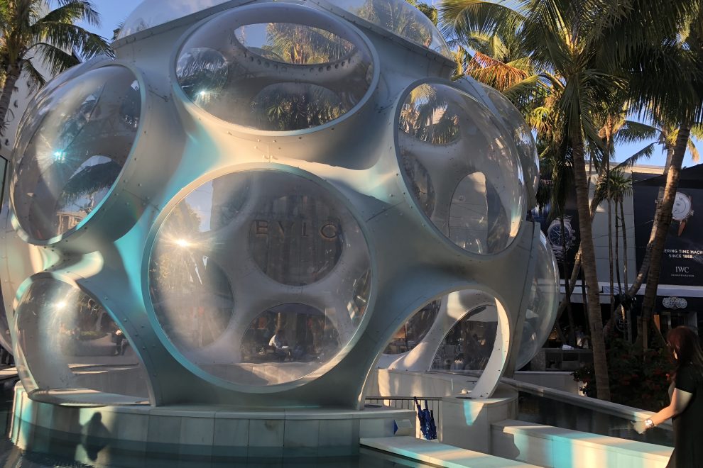 Buckminster Fuller Fly’s Eye Dome Buckminster Fuller Fly’s Eye Dome in Palm Court, Miami Design District