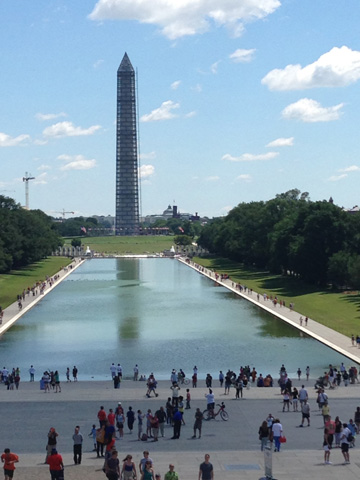 The Washington Monument and the Reflecting Pool.