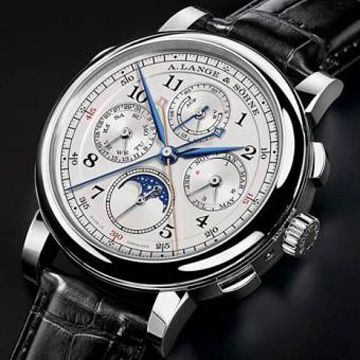 Grand Complication prize: A. Lange & Sohne 1815 Rattrapante Perpetual Calendar. The manual-wind watch offers split-second chronograph, perpetual calendar, moonphase, power reserve, date, day, month, hours, minutes, and seconds. Price: 209'000 CHF