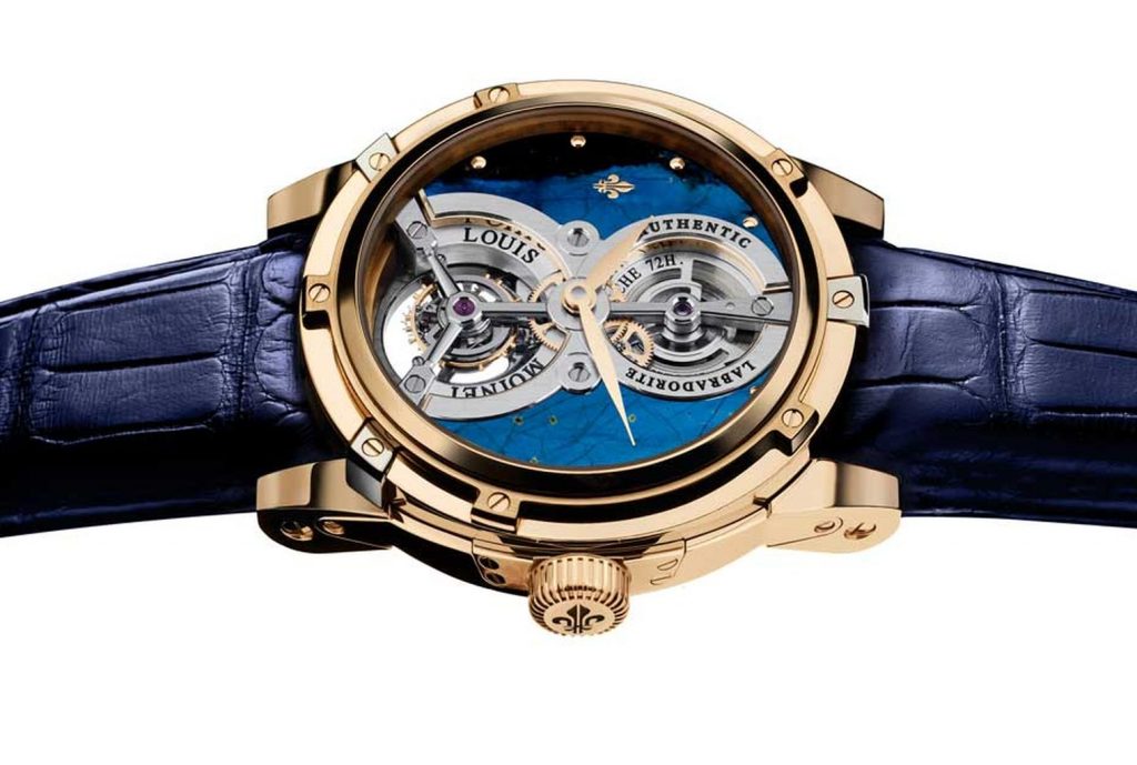Rare and precious stones such as Labradorite are used in the Louis Moinet Treasures collection. 
