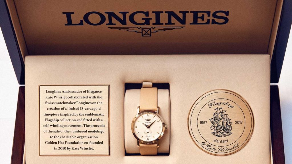The Longines Flagship Heritage by Kate Winslet watch is sold in a special presentation box. 
