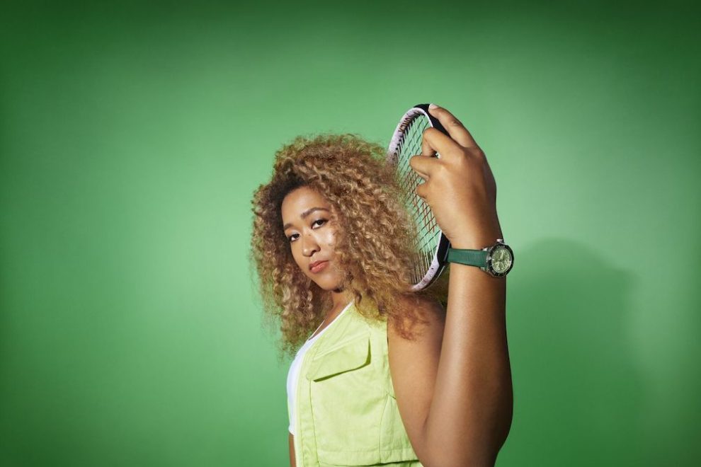 Tennis star Naomi Osaka wearing her new TAG Heuer Aquaracer Professional 300 limited edition watch.