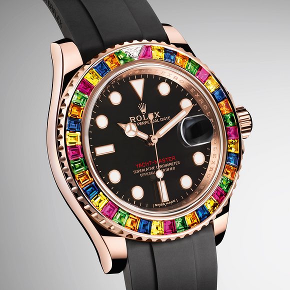 The Rolex Yacht-Master 40 with a painter's palette of gemstones on the bezel is a conversation starter. 