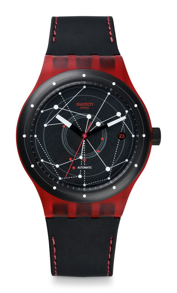 Sistem51 Red plays off of six of the movement's 19 rubies.