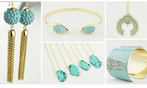 Turquoise colored jewelry heats up the cool winter in style. 