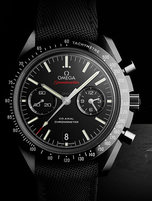 Omega Speedmaster Dark Side of the Moon is crafted entirely of high-tech ceramic. 