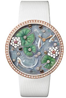 Rotonde de Cartier mixed media enamel and gemstone carved watch (with brooch, not shown)