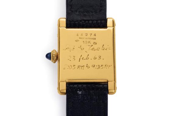 The caseback of the Jackie Kennedy Onassis Cartier Tank watch is engraved. 