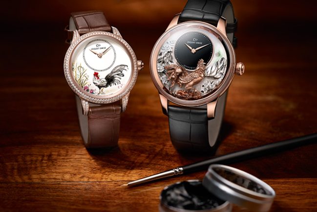 There are two distinct dials for this year's Jaquet Droz Year of the Rooster watches: one painted, one sculpted.