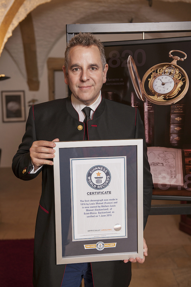 Jean-Marie Schaller, CEO of Louis Moinet, accepts the Guinness World Records Award. 