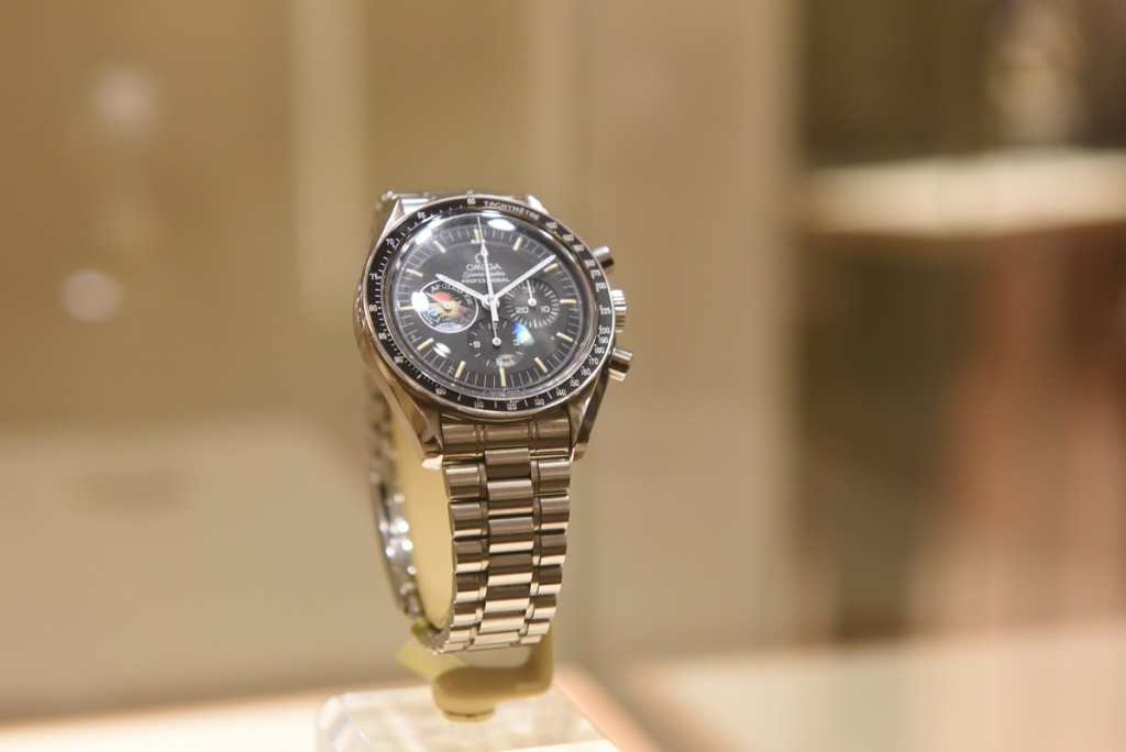 Vintage Omega Speedmasters collection at Omega Boutique in New York, (Photo: Diane Bondereff)