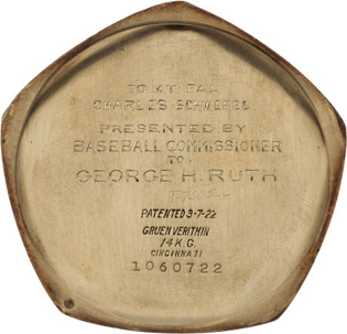 The watch is inscribed on the caseback to Babe Ruth